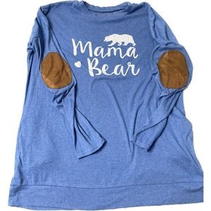 Mama Bear Blue Size X-Large Long Sleeve Shirt Suede Elbow Patch With Pockets